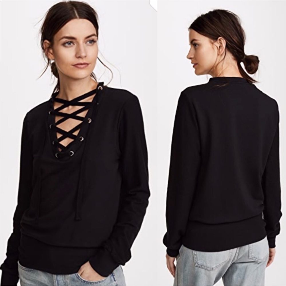 L’Agence Josilyn Black Lace Up Long Sleeve Sweatshirt Sz XS